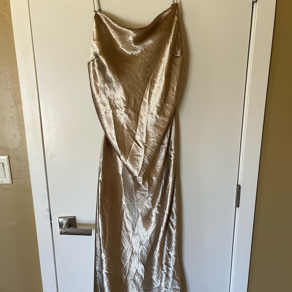 Anthropologie Satin Dress in Gold